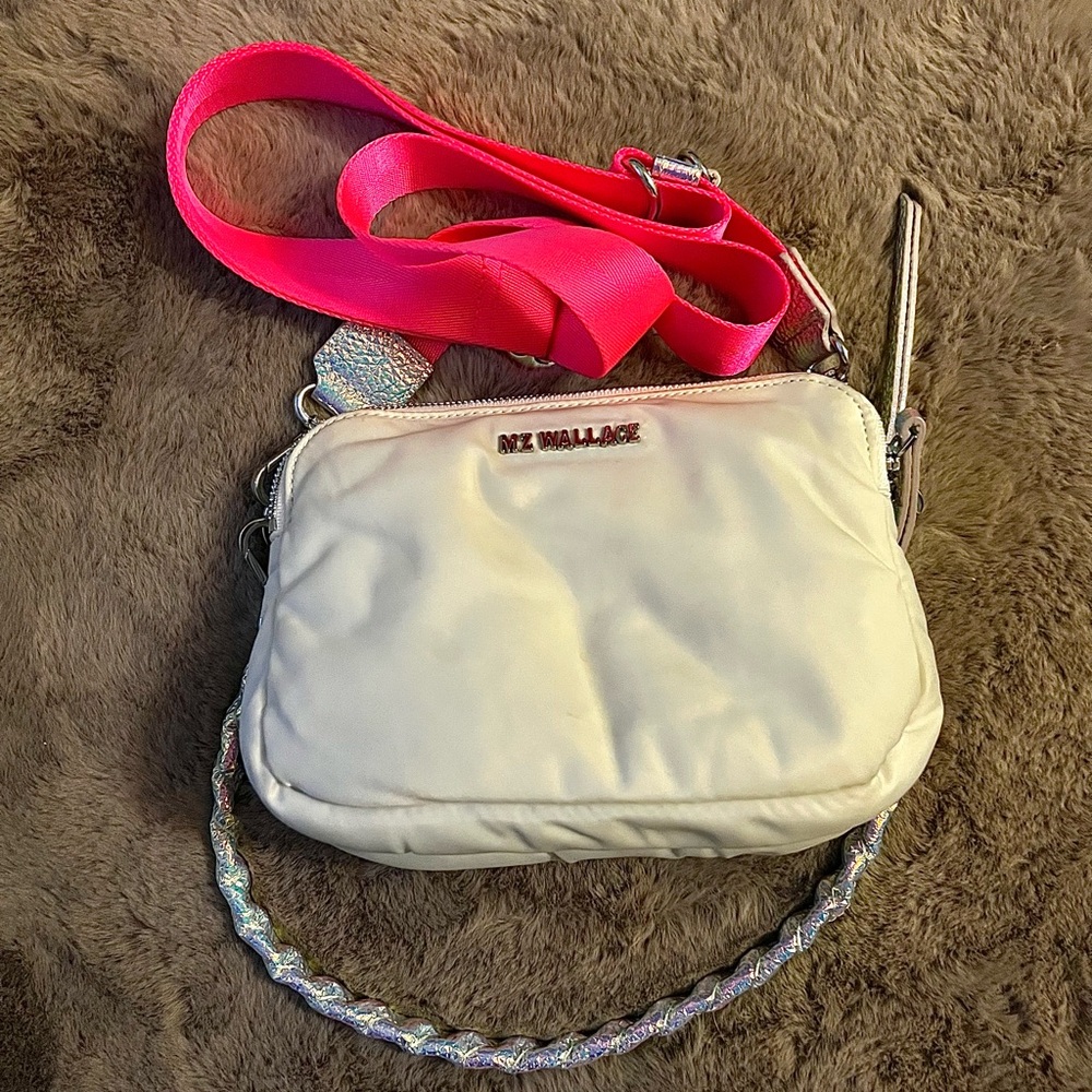 MZ Wallace Pink and White Bowery Crossbody with Adjustable Strap